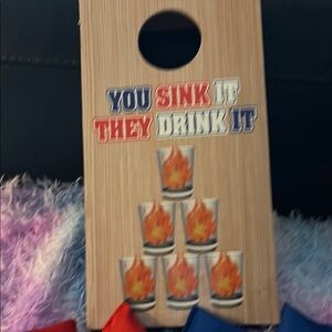 NWOT Wooden Cornhole Board with Fun Graphic- Drinking Game